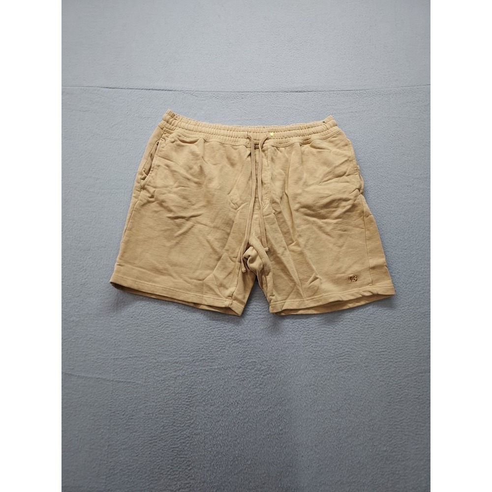 Pull&Bear Men Short XL Tan Fleece Drawstring Elastic Waist Logo Bermuda Casual